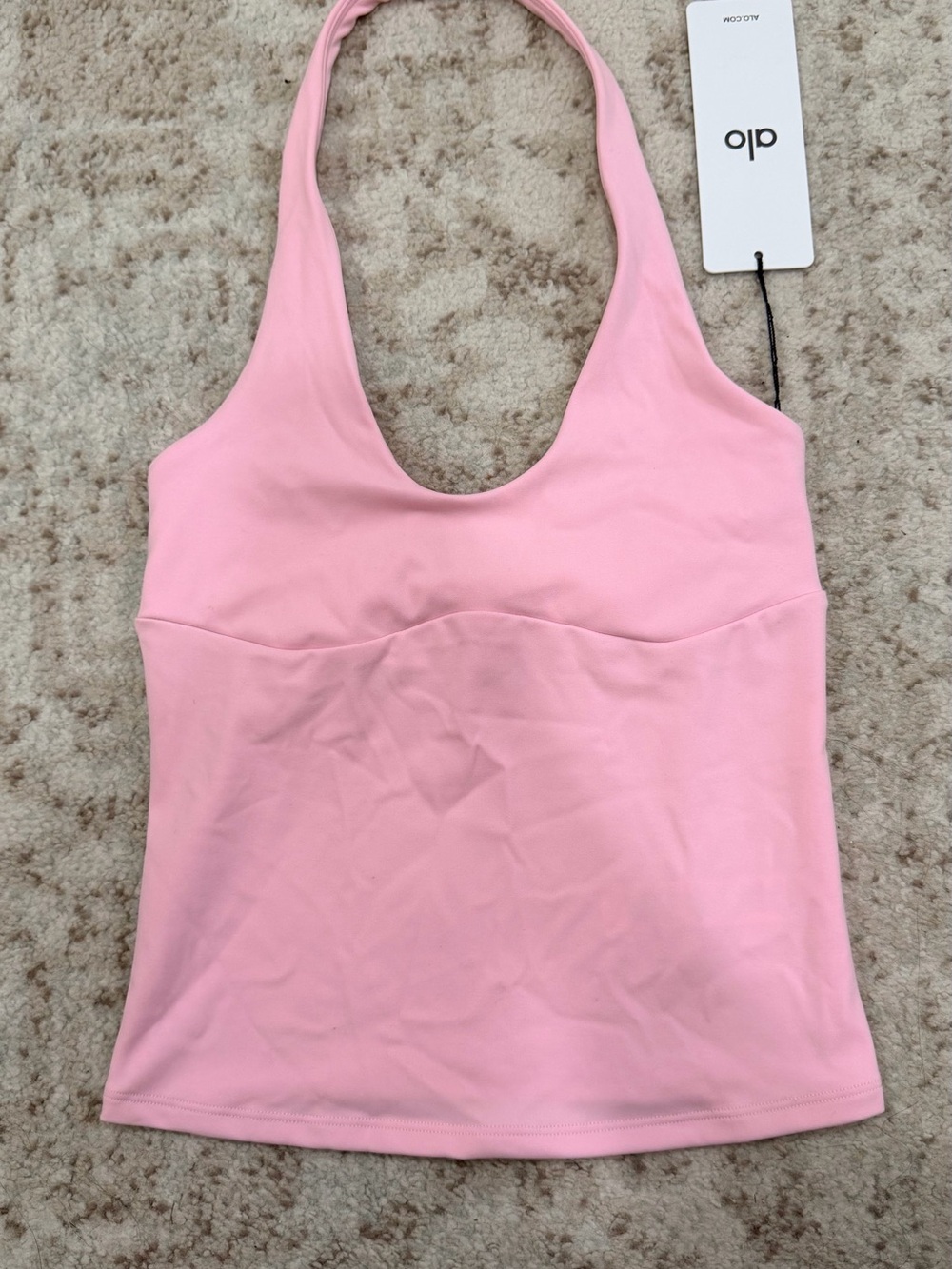 ALO Softscuplt Yoga Women’s Pink Marshmallow Halter Tank Top Small Limited Ed